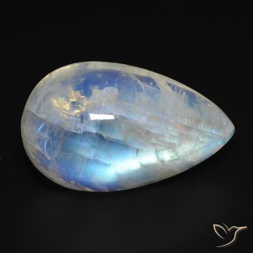 15.76ct Natural Blanco azulado Piedra lunar arcoíris, En forma de pera, Transparente
