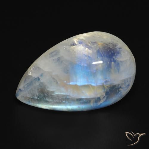 Piedra lunar arcoíris Blanco azulado natural de 15.76 ct, En forma de pera, Transparente