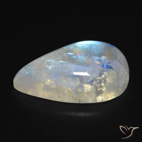 Piedra lunar arcoíris Blanco azulado natural de 15.76 ct, En forma de pera, Transparente