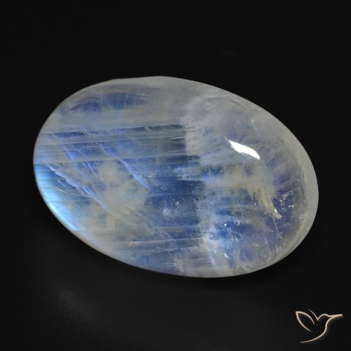 Piedra lunar arcoíris Blanco azulado natural de 26.34 ct, Ovalada, Transparente