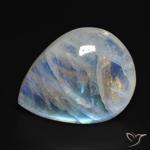 Piedra lunar arcoíris Blanco azulado natural de 20.24 ct, En forma de pera, Transparente