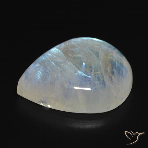 Piedra lunar arcoíris Blanco azulado natural de 20.24 ct, En forma de pera, Transparente