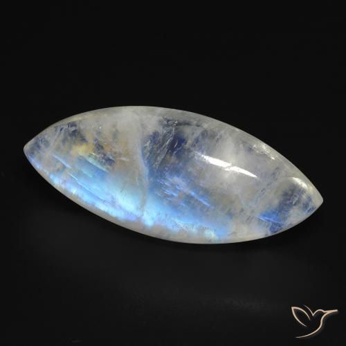 Piedra lunar arcoíris Blanco azulado natural de 13.85 ct, Marquesa, Transparente