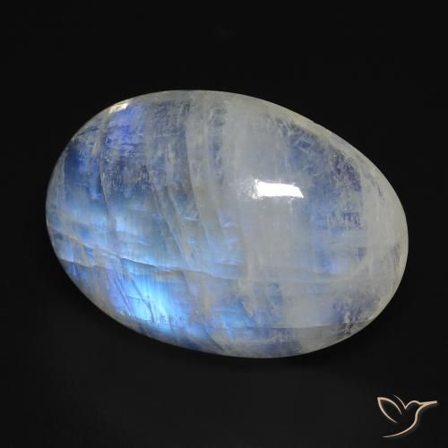 Piedra lunar arcoíris Blanco azulado natural de 14.74 ct, Ovalada, Transparente