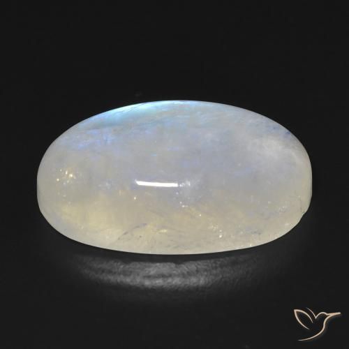 Piedra lunar arcoíris Blanco azulado natural de 13.19 ct, Ovalada, Transparente