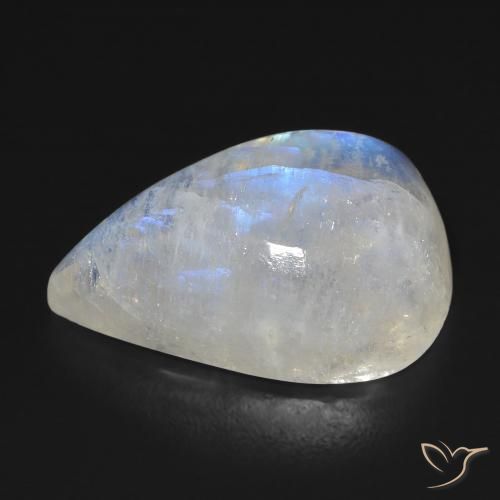 Piedra lunar arcoíris Blanco azulado natural de 16.35 ct, En forma de pera, Transparente