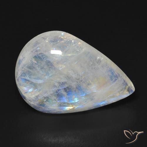 Piedra lunar arcoíris Blanco azulado natural de 13.11 ct, En forma de pera, Transparente