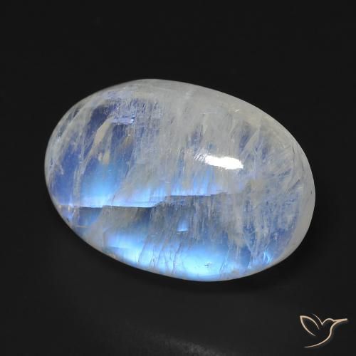Piedra lunar arcoíris Blanco azulado natural de 15.76 ct, Ovalada, Transparente