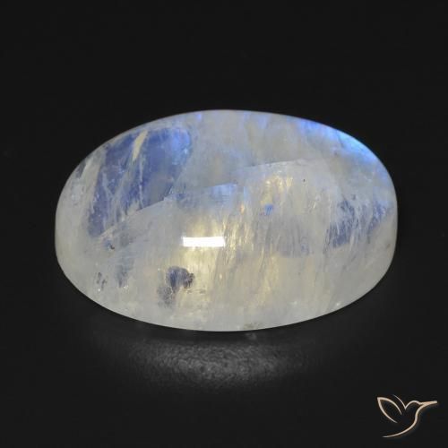 Piedra lunar arcoíris Blanco azulado natural de 15.76 ct, Ovalada, Transparente