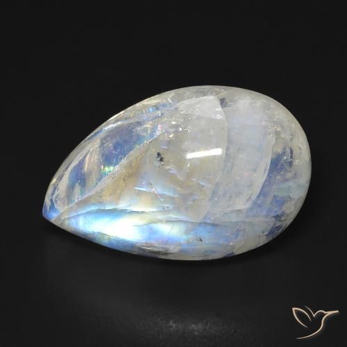 Piedra lunar arcoíris Blanco azulado natural de 13.06 ct, En forma de pera, Transparente