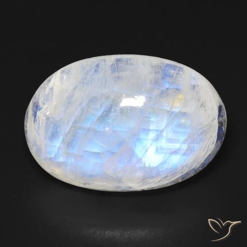 14.30ct Natural Blanco azulado Piedra lunar arcoíris, Ovalada, Transparente