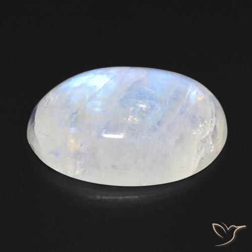 Piedra lunar arcoíris Blanco azulado natural de 14.30 ct, Ovalada, Transparente