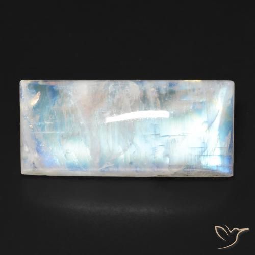 15.17ct Natural Blanco azulado Piedra lunar arcoíris, Corte Baguette, Transparente