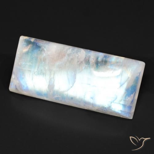 Piedra lunar arcoíris Blanco azulado natural de 15.17 ct, Corte Baguette, Transparente