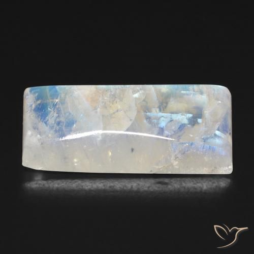 Piedra lunar arcoíris Blanco azulado natural de 15.17 ct, Corte Baguette, Transparente