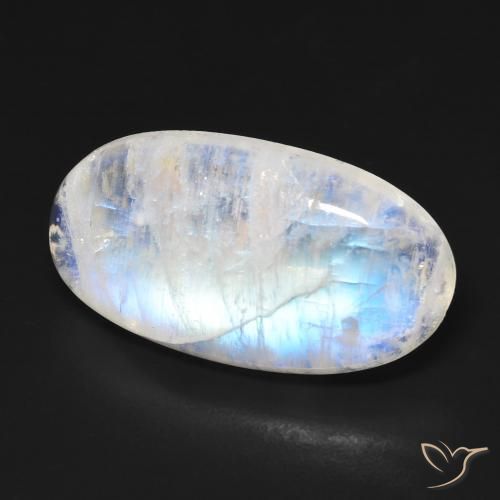 Piedra lunar arcoíris Blanco azulado natural de 13.18 ct, Ovalada, Transparente