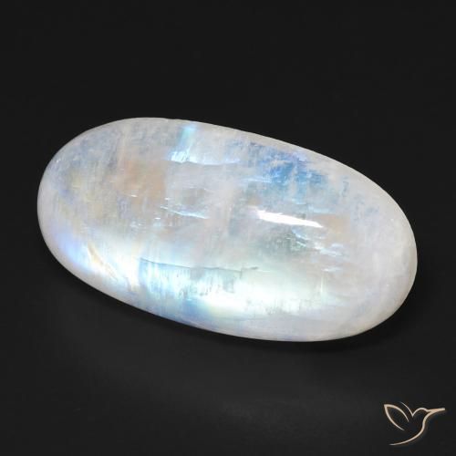 Piedra lunar arcoíris Blanco azulado natural de 11.77 ct, Ovalada, Transparente