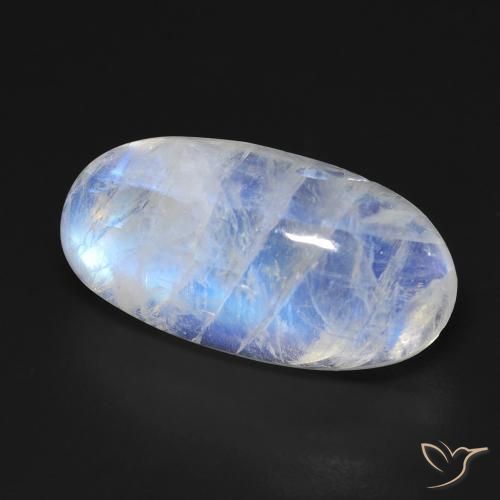Piedra lunar arcoíris Blanco azulado natural de 14.37 ct, Ovalada, Transparente