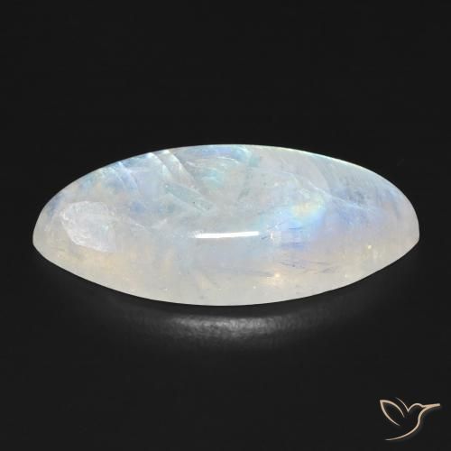 Piedra lunar arcoíris Blanco azulado natural de 12.26 ct, Marquesa, Transparente