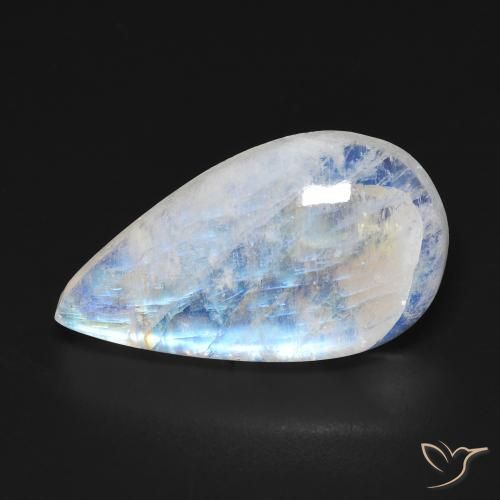 11.76ct Natural Blanco azulado Piedra lunar arcoíris, En forma de pera, Transparente