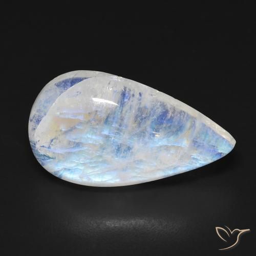 Piedra lunar arcoíris Blanco azulado natural de 11.76 ct, En forma de pera, Transparente