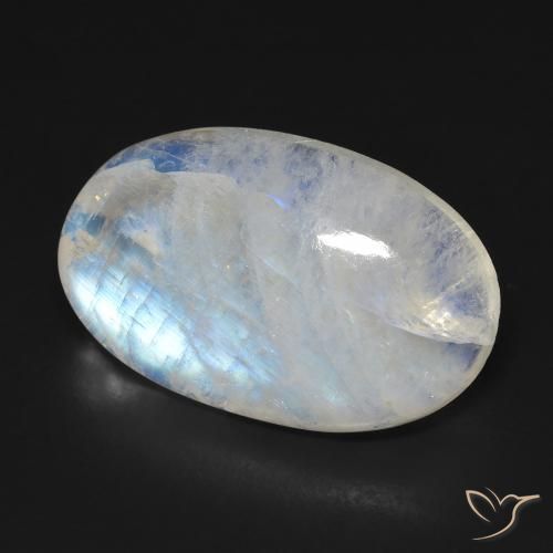Piedra lunar arcoíris Blanco azulado natural de 15.32 ct, Ovalada, Transparente
