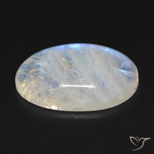 Piedra lunar arcoíris Blanco azulado natural de 15.32 ct, Ovalada, Transparente