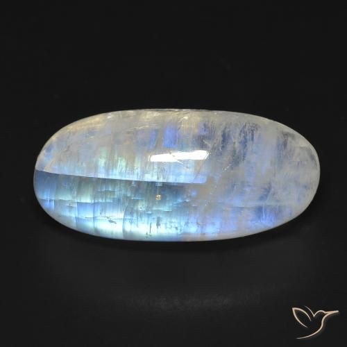 13.15ct Natural Blanco azulado Piedra lunar arcoíris, Ovalada, Transparente