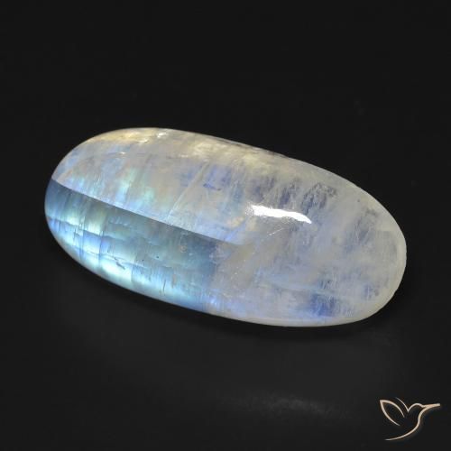 Piedra lunar arcoíris Blanco azulado natural de 13.15 ct, Ovalada, Transparente