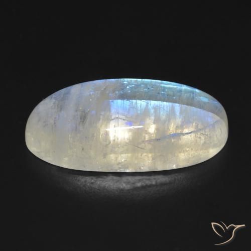 Piedra lunar arcoíris Blanco azulado natural de 13.15 ct, Ovalada, Transparente
