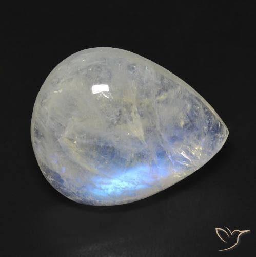 Piedra lunar arcoíris Blanco azulado natural de 9.08 ct, En forma de pera, Transparente