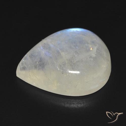 Piedra lunar arcoíris Blanco azulado natural de 9.08 ct, En forma de pera, Transparente