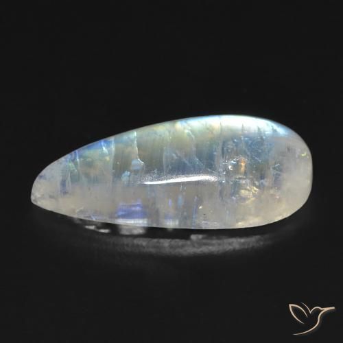 Piedra lunar arcoíris Blanco azulado natural de 7.01 ct, En forma de pera, Transparente