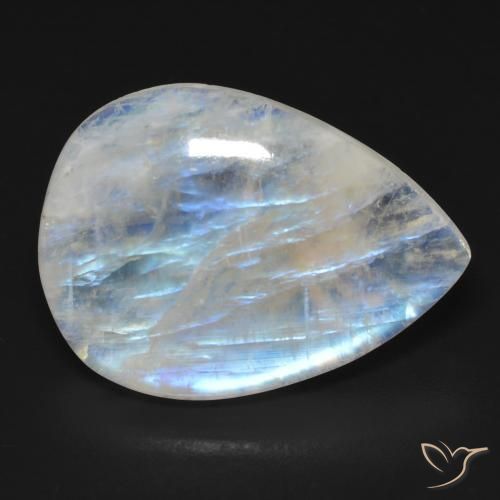 Piedra lunar arcoíris Blanco azulado natural de 17.01 ct, En forma de pera, Transparente