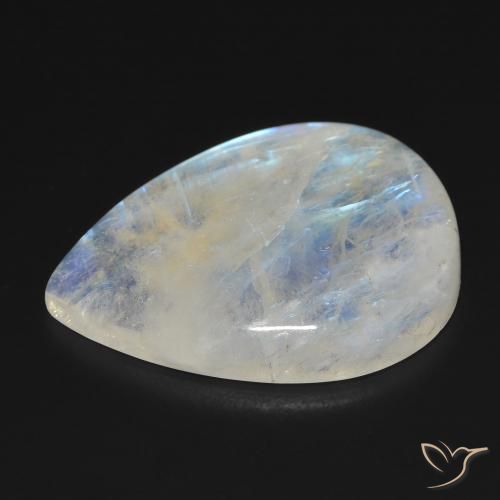 Piedra lunar arcoíris Blanco azulado natural de 17.01 ct, En forma de pera, Transparente