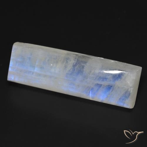 Piedra lunar arcoíris Blanco azulado natural de 32.48 ct, Corte Baguette, Transparente