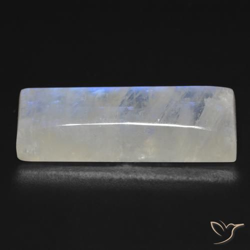 Piedra lunar arcoíris Blanco azulado natural de 32.48 ct, Corte Baguette, Transparente