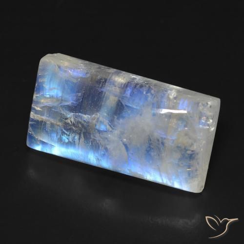 Piedra lunar arcoíris Blanco azulado natural de 12.81 ct, Corte Baguette, Transparente