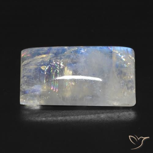 Piedra lunar arcoíris Blanco azulado natural de 12.81 ct, Corte Baguette, Transparente