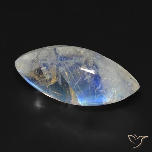 Piedra lunar arcoíris Blanco azulado natural de 9.87 ct, Marquesa, Transparente