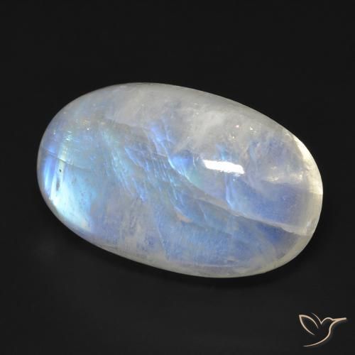 Piedra lunar arcoíris Blanco azulado natural de 19.40 ct, Ovalada, Transparente