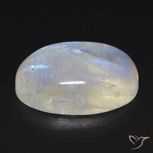 Piedra lunar arcoíris Blanco azulado natural de 19.40 ct, Ovalada, Transparente