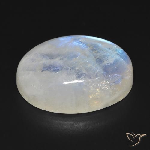 Piedra lunar arcoíris Blanco azulado natural de 20.54 ct, Ovalada, Transparente