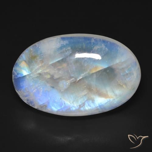 23.30ct Natural Blanco azulado Piedra lunar arcoíris, Ovalada, Opaco