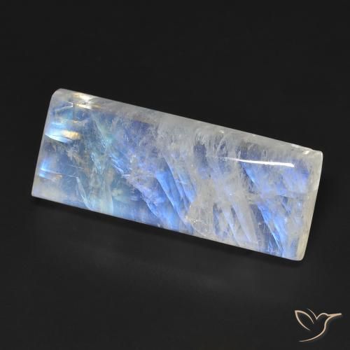 Piedra lunar arcoíris Blanco azulado natural de 14.66 ct, Corte Baguette, Transparente