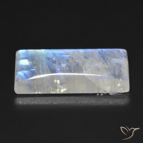 Piedra lunar arcoíris Blanco azulado natural de 14.66 ct, Corte Baguette, Transparente