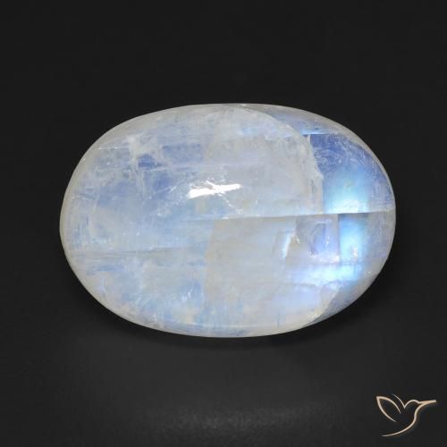 10.75ct Natural Blanco azulado Piedra lunar arcoíris, Ovalada, Transparente
