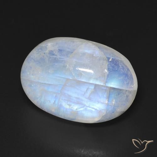 Piedra lunar arcoíris Blanco azulado natural de 10.75 ct, Ovalada, Transparente