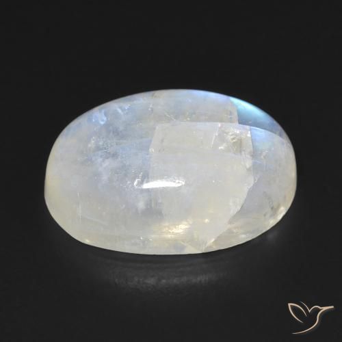 Piedra lunar arcoíris Blanco azulado natural de 10.75 ct, Ovalada, Transparente