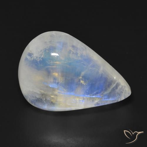 Piedra lunar arcoíris Blanco azulado natural de 14.55 ct, En forma de pera, Transparente